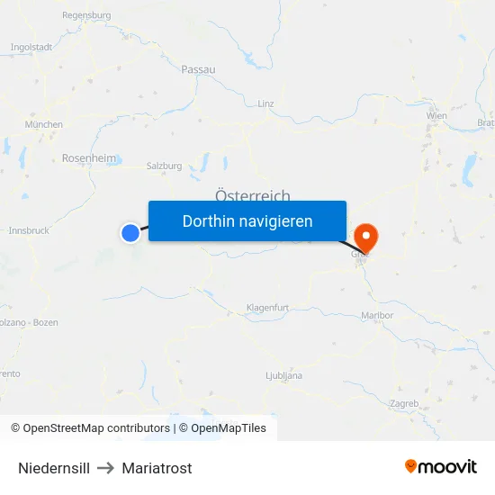 Niedernsill to Mariatrost map