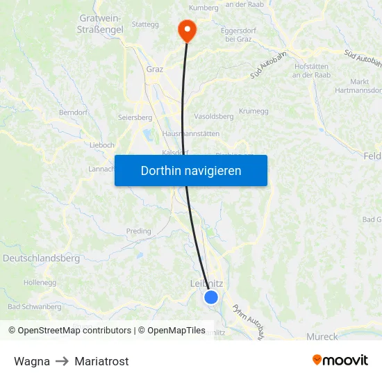 Wagna to Mariatrost map