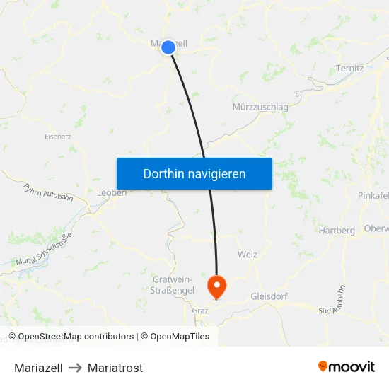 Mariazell to Mariatrost map