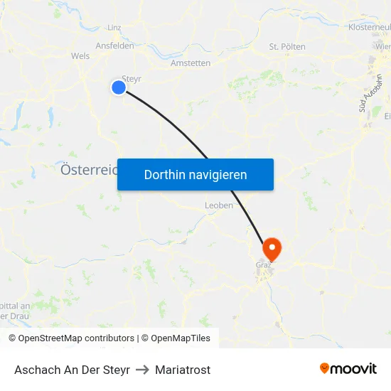 Aschach An Der Steyr to Mariatrost map