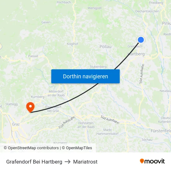 Grafendorf Bei Hartberg to Mariatrost map