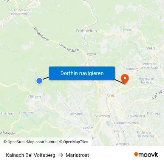 Kainach Bei Voitsberg to Mariatrost map