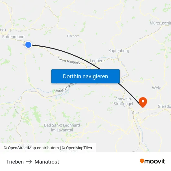 Trieben to Mariatrost map