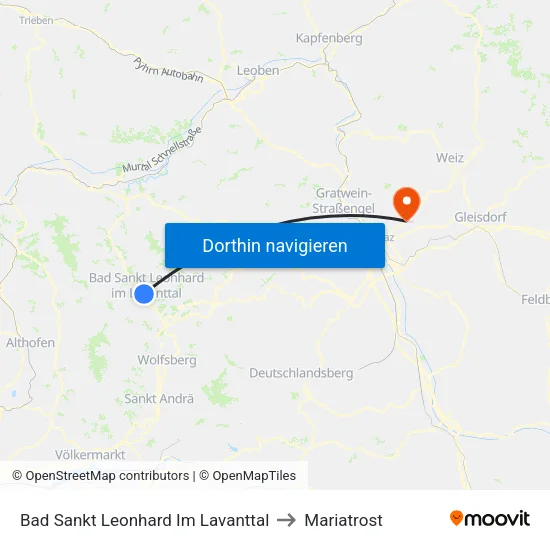 Bad Sankt Leonhard Im Lavanttal to Mariatrost map
