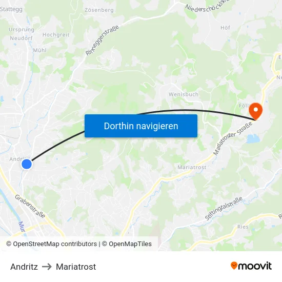 Andritz to Mariatrost map