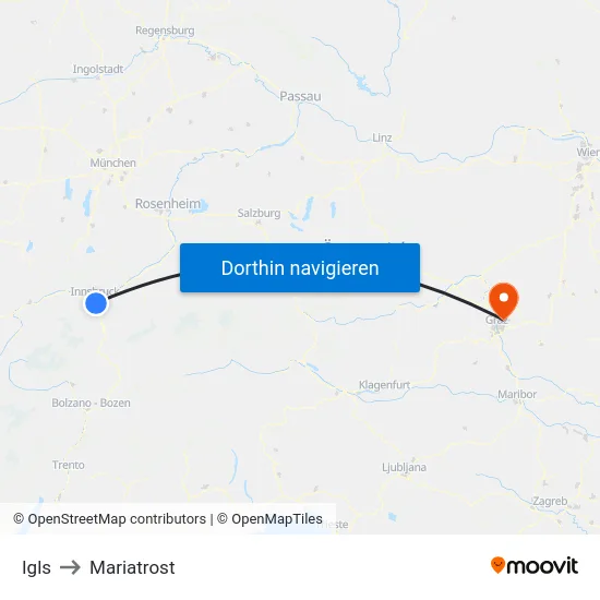 Igls to Mariatrost map