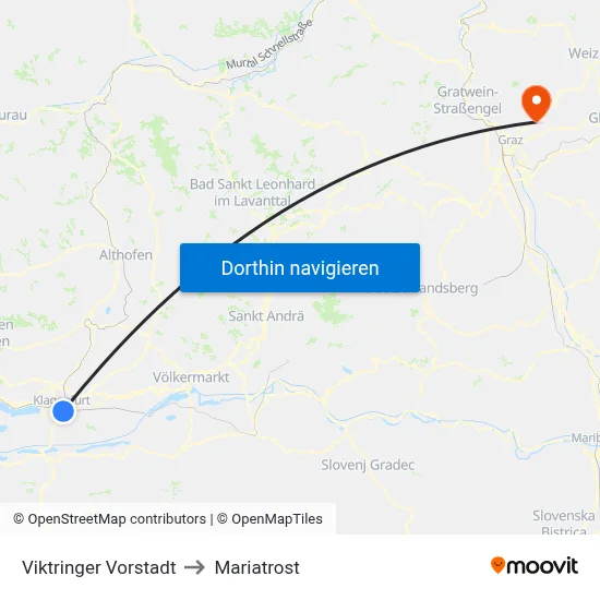 Viktringer Vorstadt to Mariatrost map