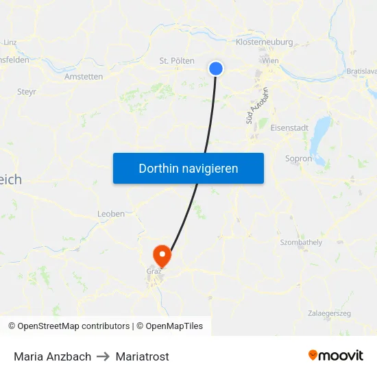 Maria Anzbach to Mariatrost map