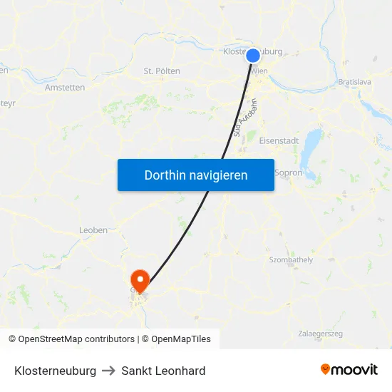 Klosterneuburg to Sankt Leonhard map