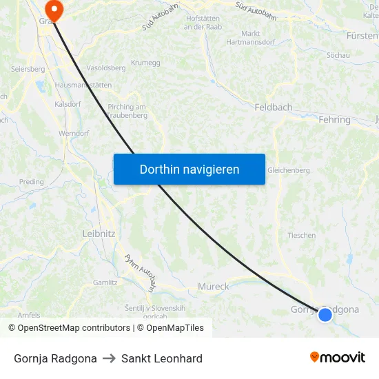 Gornja Radgona to Sankt Leonhard map