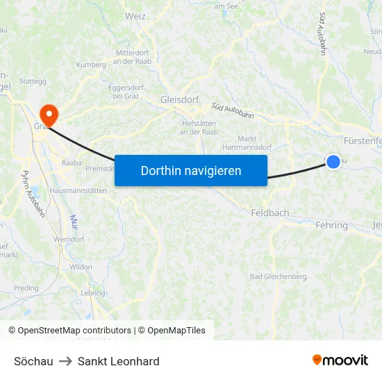Söchau to Sankt Leonhard map
