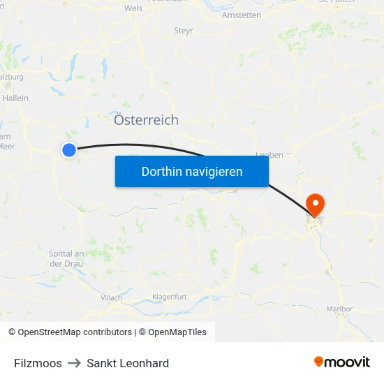 Filzmoos to Sankt Leonhard map