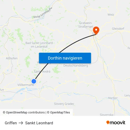 Griffen to Sankt Leonhard map
