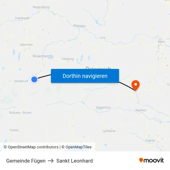 Gemeinde Fügen to Sankt Leonhard map