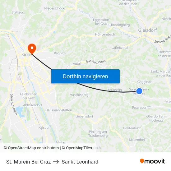 St. Marein Bei Graz to Sankt Leonhard map