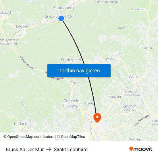 Bruck An Der Mur to Sankt Leonhard map