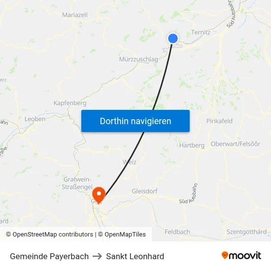 Gemeinde Payerbach to Sankt Leonhard map