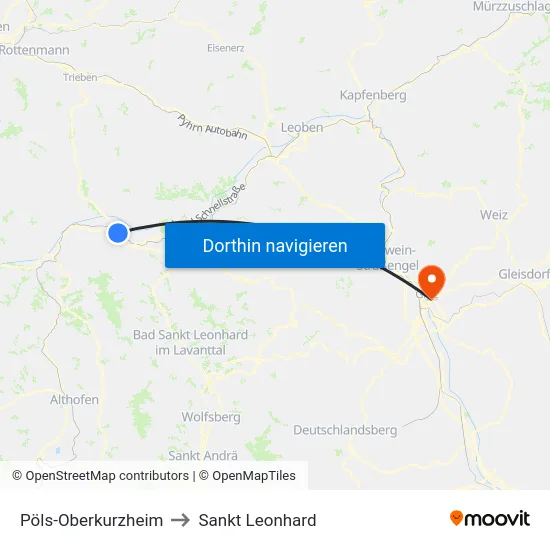 Pöls-Oberkurzheim to Sankt Leonhard map