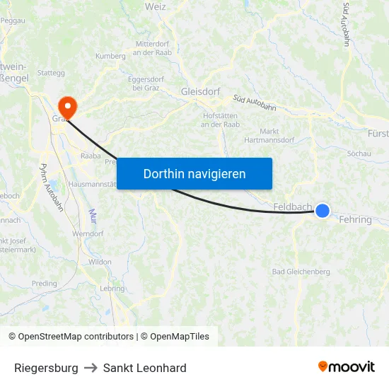 Riegersburg to Sankt Leonhard map