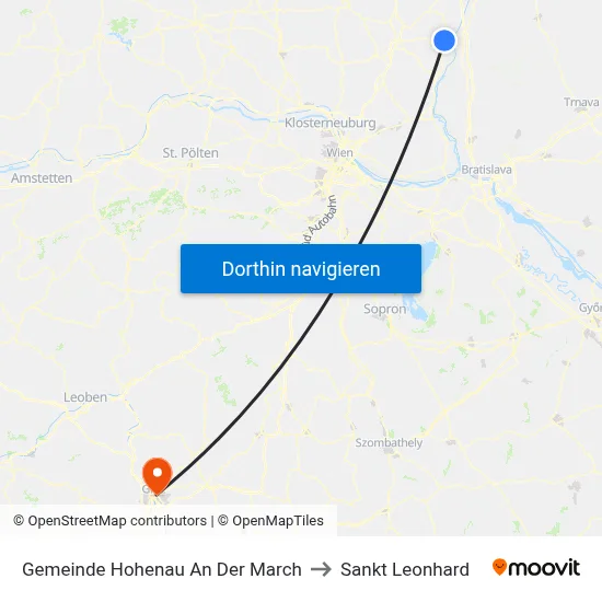 Gemeinde Hohenau An Der March to Sankt Leonhard map