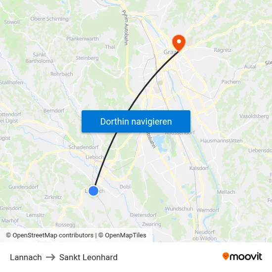 Lannach to Sankt Leonhard map