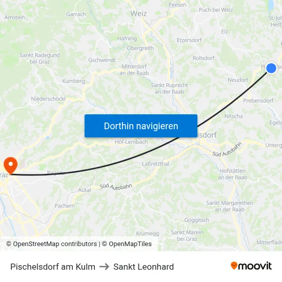 Pischelsdorf am Kulm to Sankt Leonhard map