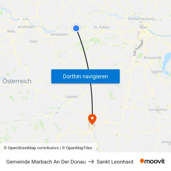 Gemeinde Marbach An Der Donau to Sankt Leonhard map