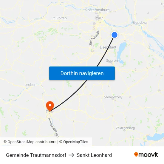 Gemeinde Trautmannsdorf to Sankt Leonhard map