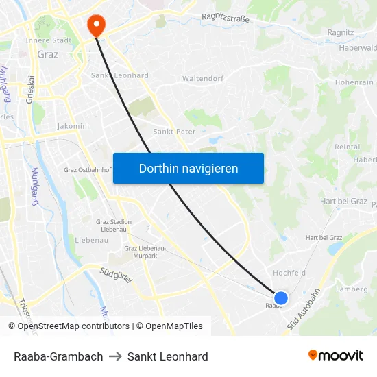 Raaba-Grambach to Sankt Leonhard map