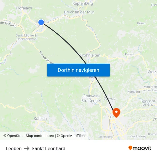 Leoben to Sankt Leonhard map