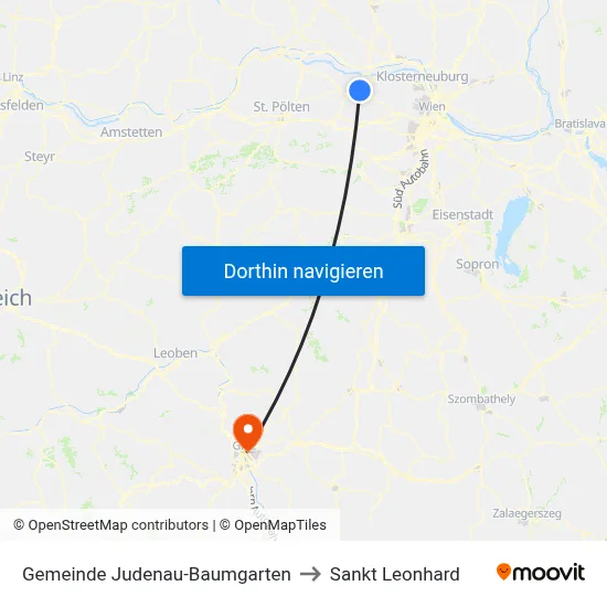 Gemeinde Judenau-Baumgarten to Sankt Leonhard map