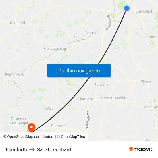 Ebenfurth to Sankt Leonhard map