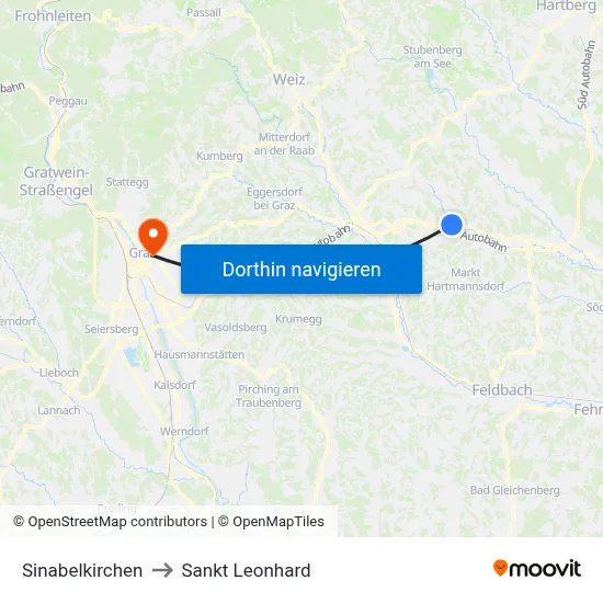 Sinabelkirchen to Sankt Leonhard map
