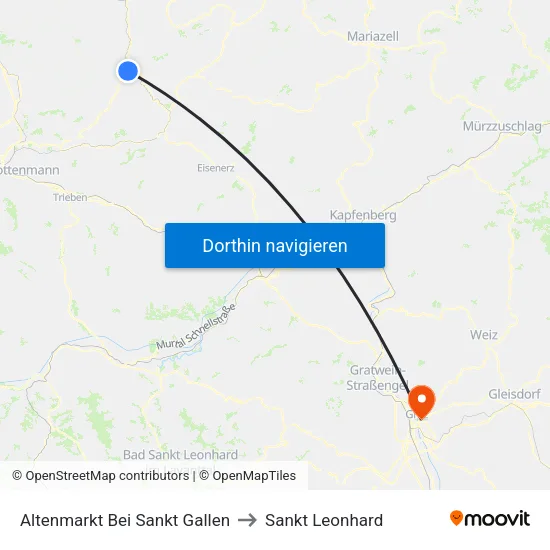Altenmarkt Bei Sankt Gallen to Sankt Leonhard map