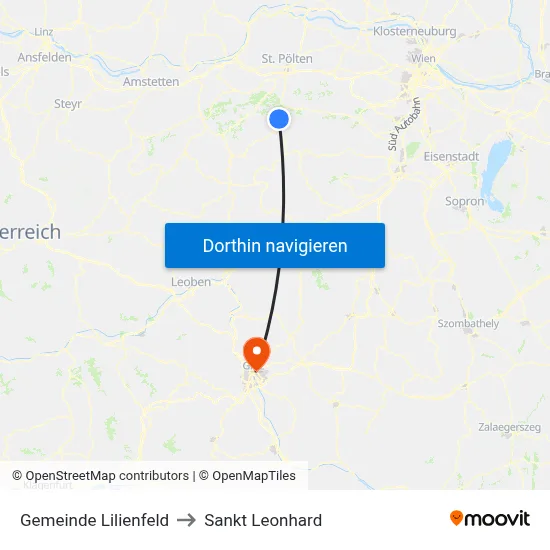 Gemeinde Lilienfeld to Sankt Leonhard map