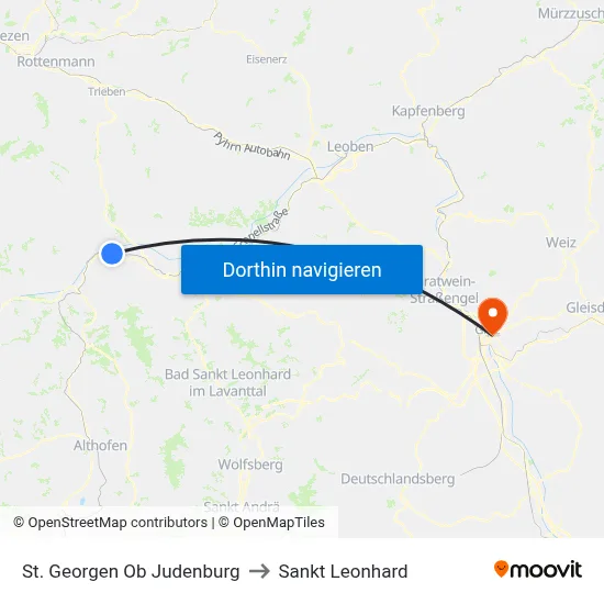 St. Georgen Ob Judenburg to Sankt Leonhard map