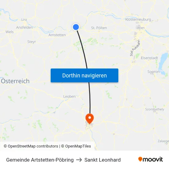 Gemeinde Artstetten-Pöbring to Sankt Leonhard map
