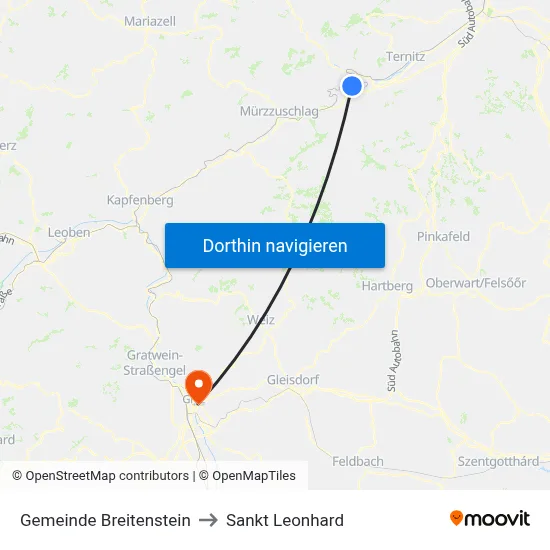 Gemeinde Breitenstein to Sankt Leonhard map