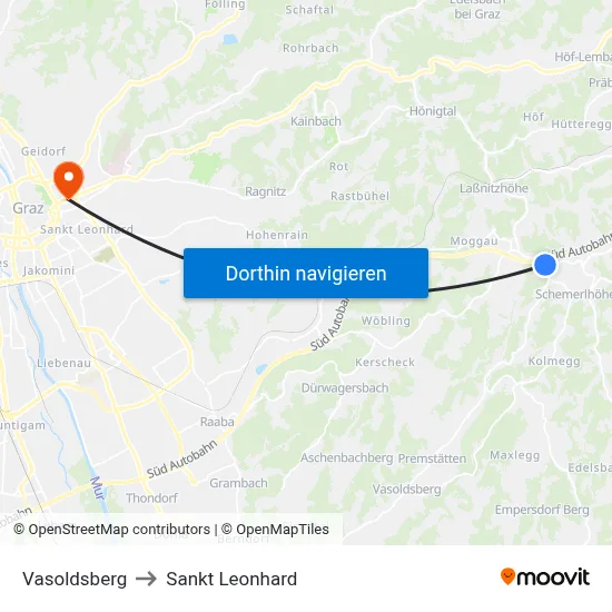 Vasoldsberg to Sankt Leonhard map