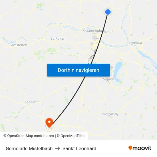 Gemeinde Mistelbach to Sankt Leonhard map
