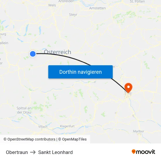 Obertraun to Sankt Leonhard map