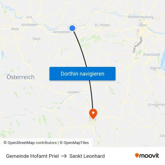 Gemeinde Hofamt Priel to Sankt Leonhard map