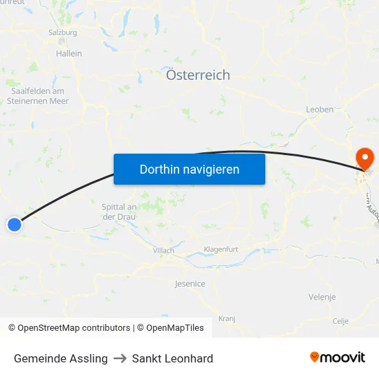 Gemeinde Assling to Sankt Leonhard map