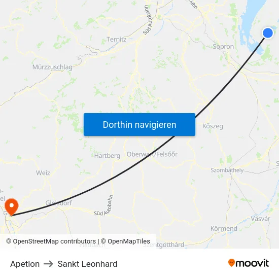 Apetlon to Sankt Leonhard map