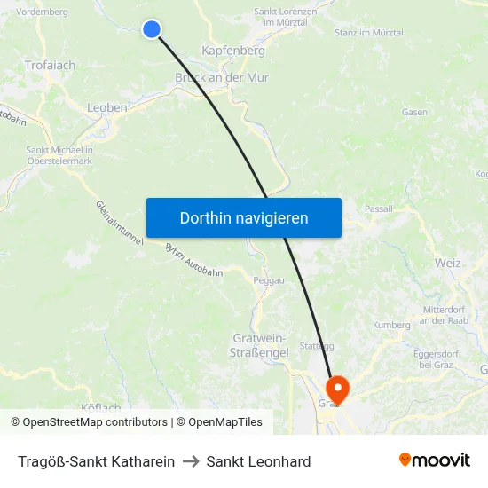 Tragöß-Sankt Katharein to Sankt Leonhard map