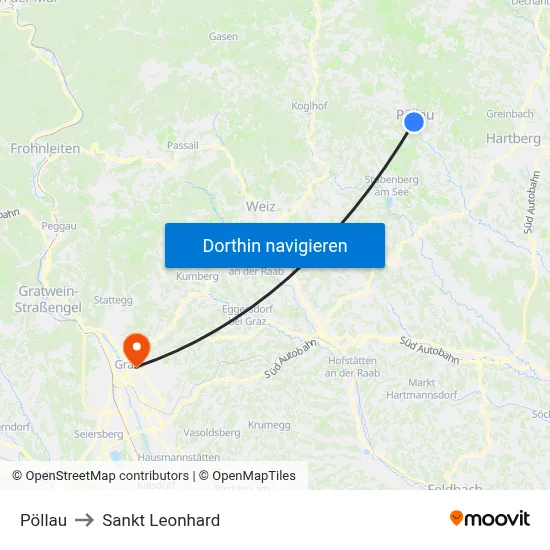 Pöllau to Sankt Leonhard map