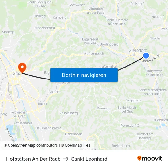 Hofstätten An Der Raab to Sankt Leonhard map