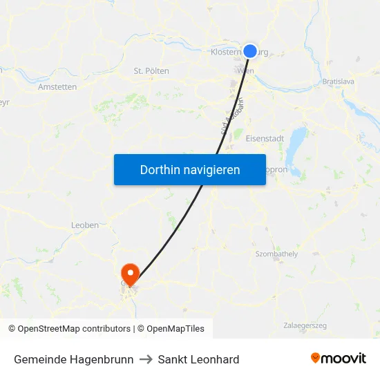 Gemeinde Hagenbrunn to Sankt Leonhard map