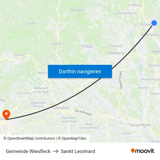 Gemeinde Wiesfleck to Sankt Leonhard map