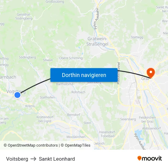Voitsberg to Sankt Leonhard map